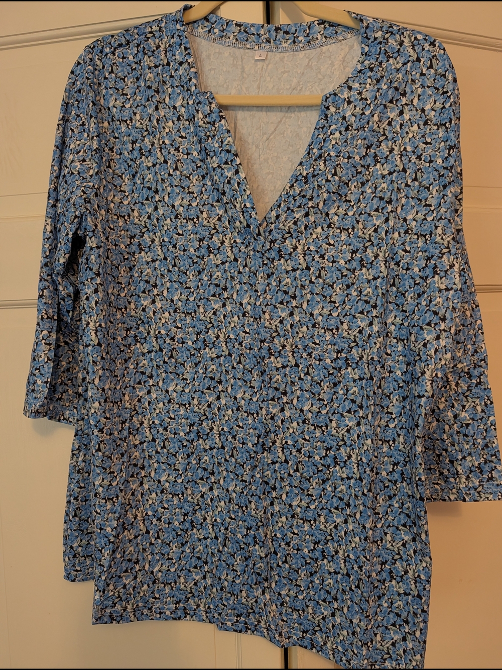 Blue Floral V-Neck  Top